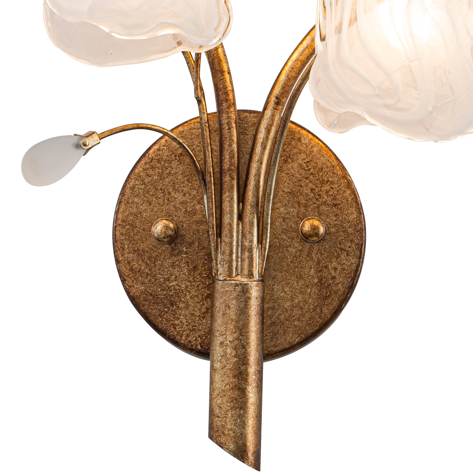 16.14 in. 2-Light Antique Gold Wall Sconce with Clouded Glass Shade, Bedroom Living Room Wall Light