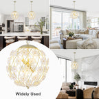 6-Light Modern Metal Gold Globe Cage Chandelier with Glass Flower Shade for Living Room, Dining, Bedroom