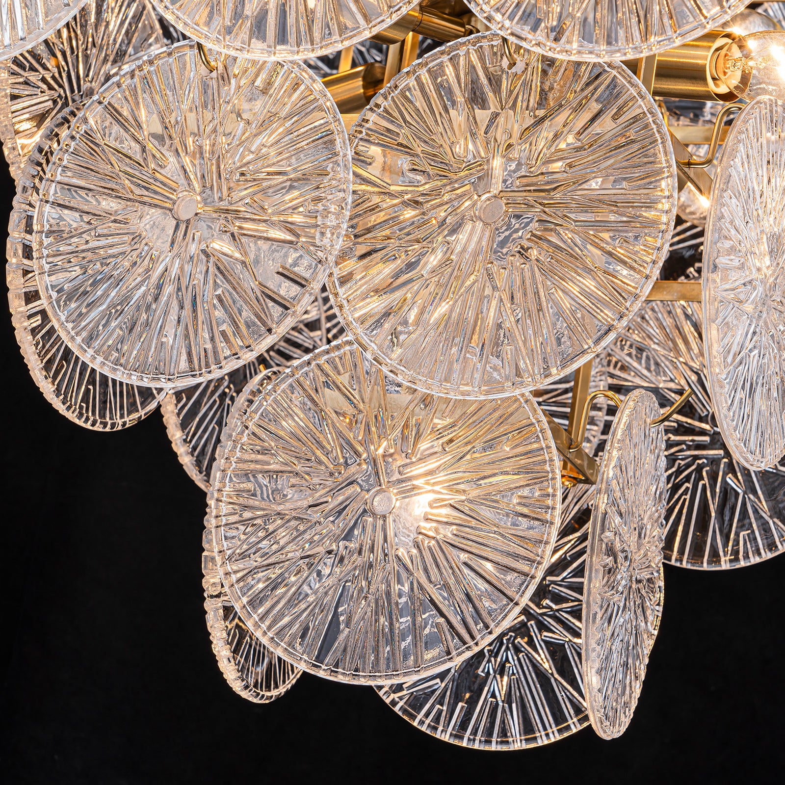 24 in. 13-Light Modern Gold Square Tiered Chandelier with Textured Clear Glass Petal Shades for Living Room