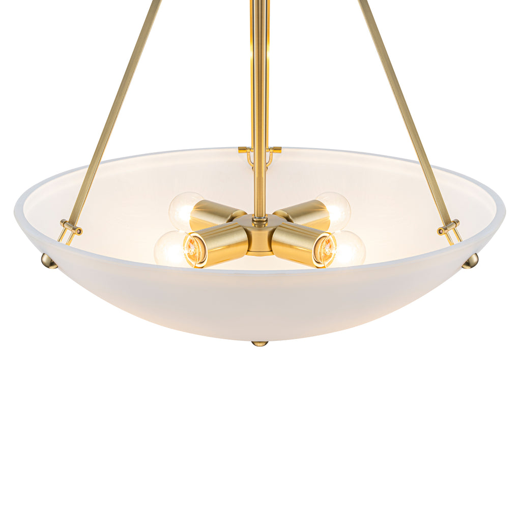 19.69 in. 4-Light Modern Farmhouse Gold Metal Bowl Island Pendant Light with White Glass Shade for Kitchen