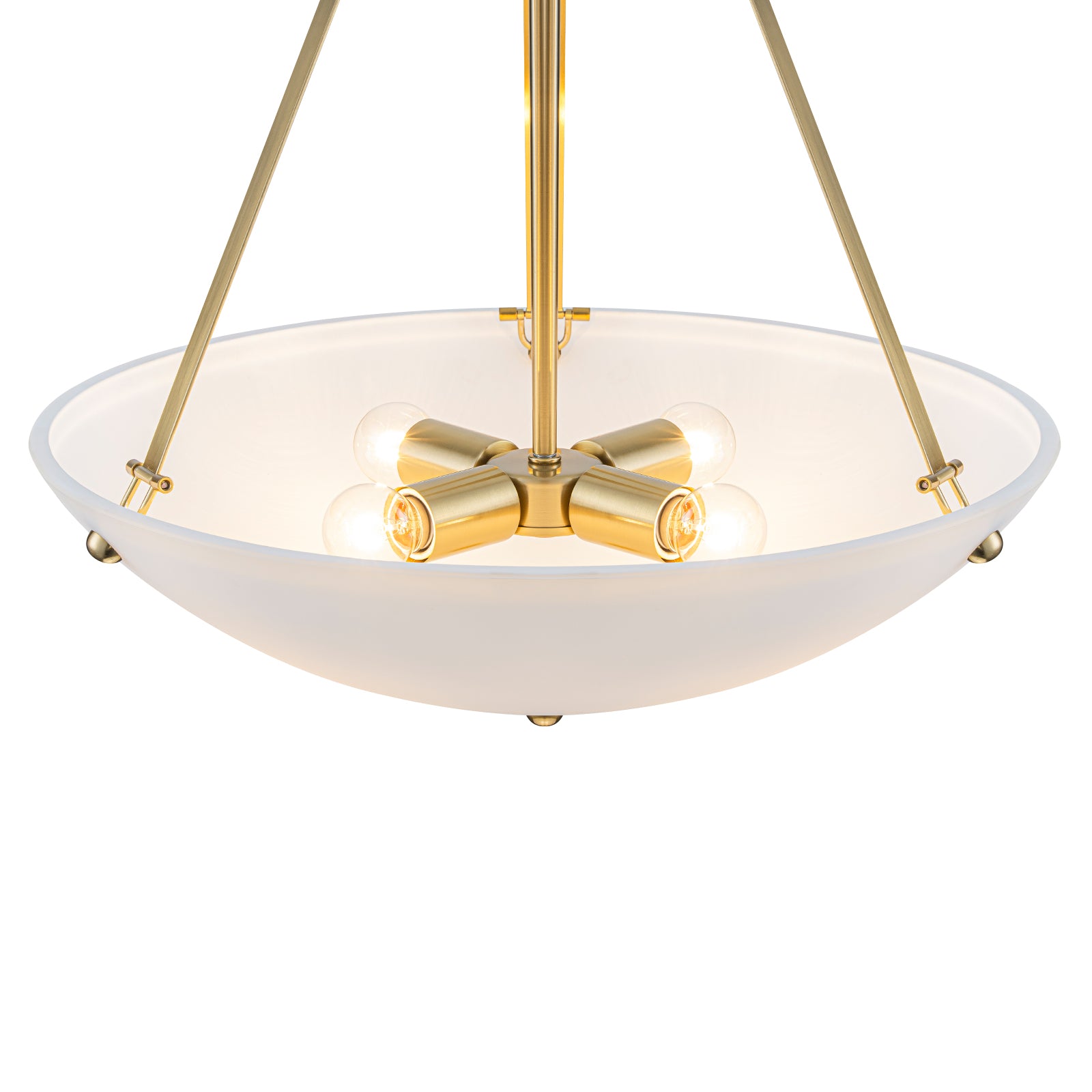 19.69 in. 4-Light Modern Farmhouse Gold Metal Bowl Island Pendant Light with White Glass Shade for Kitchen
