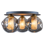 17.7 in. 3-Light Modern Black Metal Flush Mount Ceiling Light with Globe Smoky Gray Glass Shades for Dining Roo