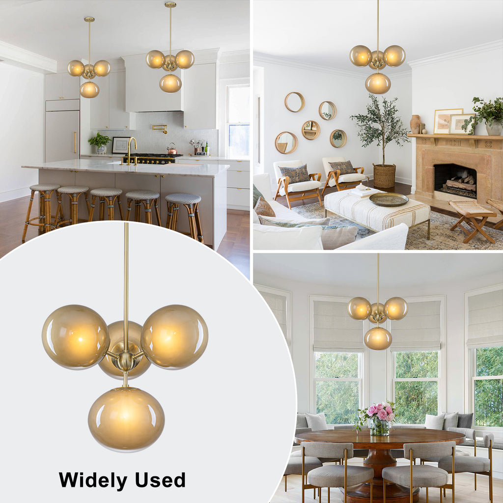 4/7-Light Mid-Century Modern Gold Cluster Chandelier with Coffee Globe Glass Shades