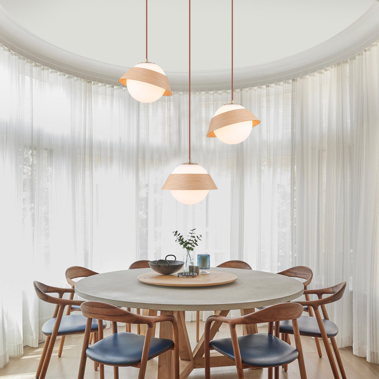 10.63 in. 1-Light Wooden Globe Hanging Pendant Light with White Glass Shade for Kitchen Island, Bedroom