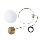 9.84 in. 8-Watt 1-Light Modern Mid-Century Brass Ring LED Pendant Light with White Globe Glass Shade