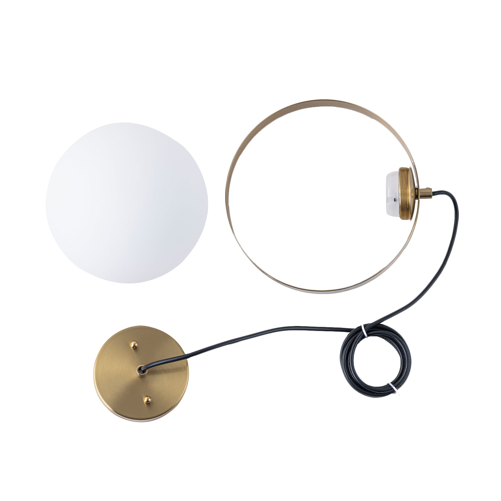 9.84 in. 8-Watt 1-Light Modern Mid-Century Brass Ring LED Pendant Light with White Globe Glass Shade