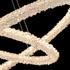 2-Light Modern Gold Double Ring Dimmable Integrated LED Chandelier Tiered Pendant Light with Crystal for Dining Room