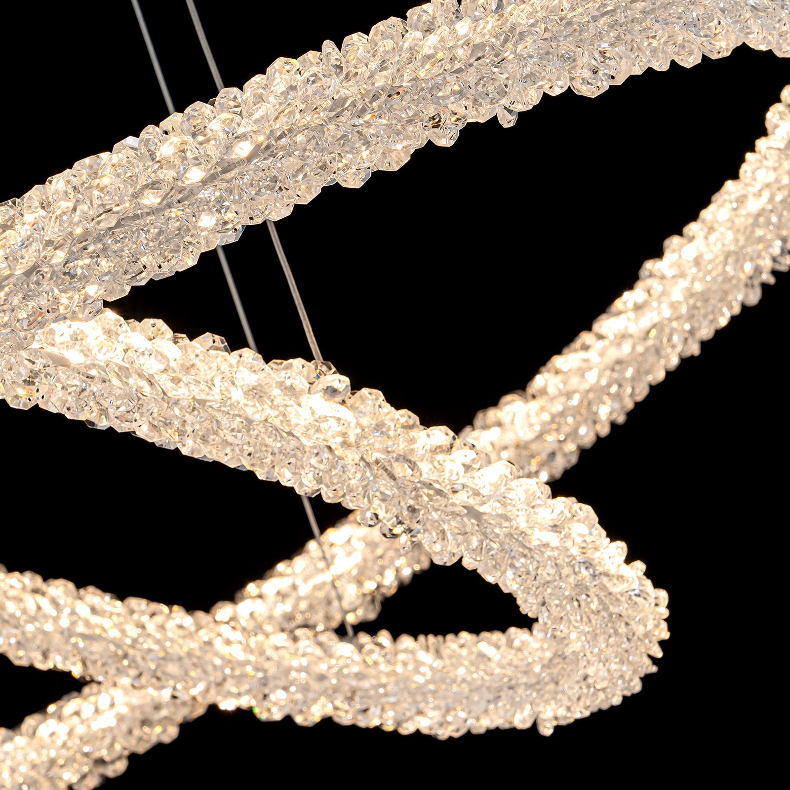 2-Light Modern Gold Double Ring Dimmable Integrated LED Chandelier Tiered Pendant Light with Crystal for Dining Room