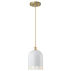 1-Light Gold Iron Semi-Domed Shape Pendant Light with Matte White Metal Shade Hollow Out Design for Living Room