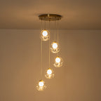5-Light Modern Gold Metal LED Chandelier Pendant Light with Clear Globe Shades for Entryway, Living Room