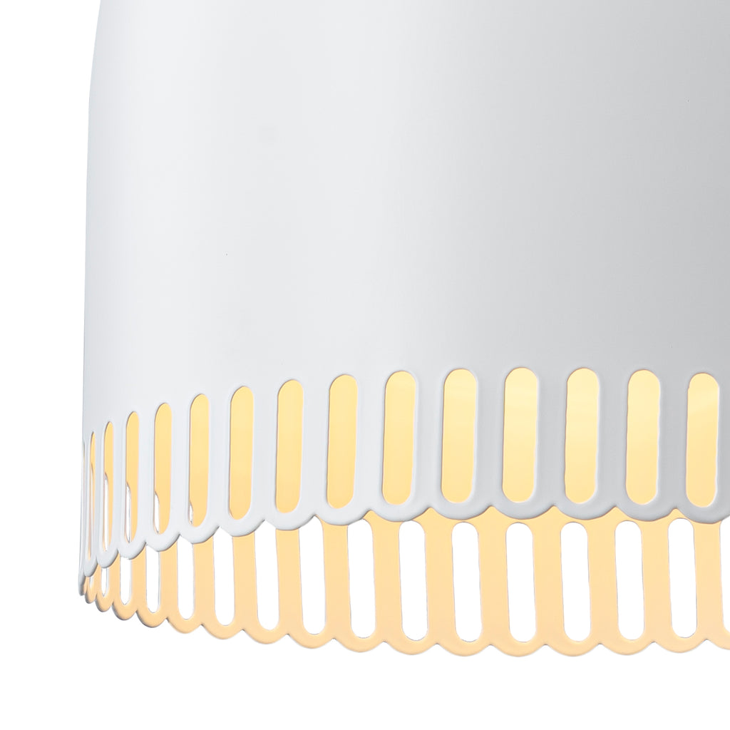 1-Light Gold Iron Semi-Domed Shape Pendant Light with Matte White Metal Shade Hollow Out Design for Living Room