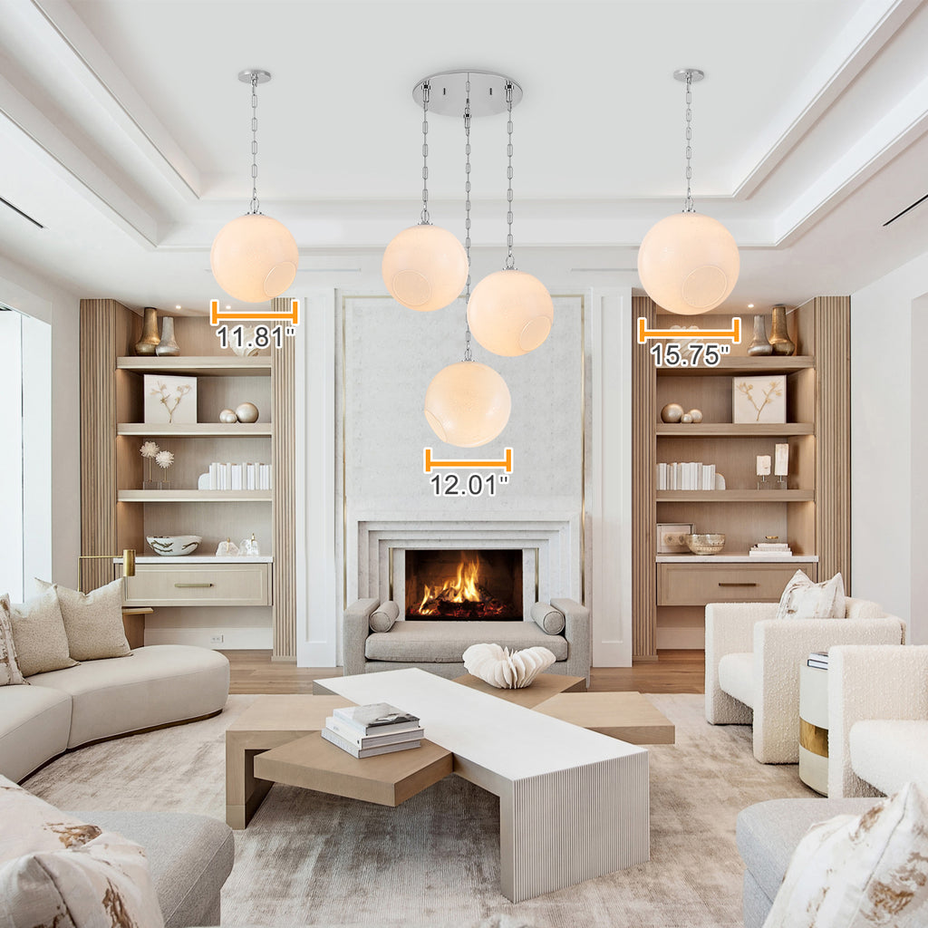 Chrome Modern Globe Hanging Pendant Light with White Bubble Glass Shade for Kitchen Island, Dining