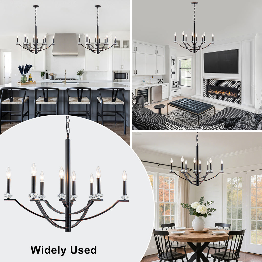 41 in. 8-Light Matte Black Traditional Candlestick Chandelier Modern Linear Candle Pendant Light