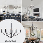 41 in. 8-Light Matte Black Traditional Candlestick Chandelier Modern Linear Candle Pendant Light