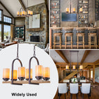 25 in. 6-Light Rustic Industrial Linear Coffee Brown Metal Pendant Light Chandelier with Marble Shades
