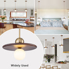 25-Watt 1-Light Modern Gold and Wood Pendant Light with White Globe Glass Shade for Bedroom