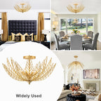 26 in. 4-Light Modern Luxury Gold Bowl Semi-Flush Mount Ceiling Light with Metal Leaf Shade