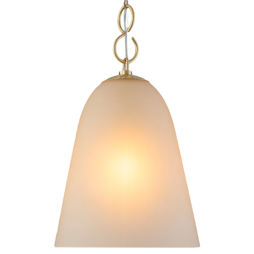 1-Light Modern Gold Bell Shaped Chandelier Hanging Light with Champagne-Colored Glass Shade for Dining Room