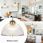1-Light Industrial Brass Metal Dome Pendant Light with Clear Glass Shade for Kitchen Island, Dining Room