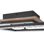 2-Light 40.55 in. Modern Black and Wood Dimmable Integrated LED Flush Mount Ceiling Light