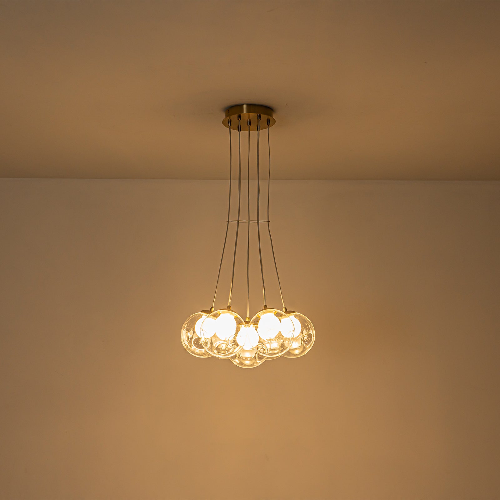 7-Light Modern Gold Sputnik Cluster LED Chandelier with Clear Globe Shades for Living Room