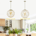 6-Light Modern Metal Gold Globe Cage Chandelier with Glass Flower Shade for Living Room, Dining, Bedroom