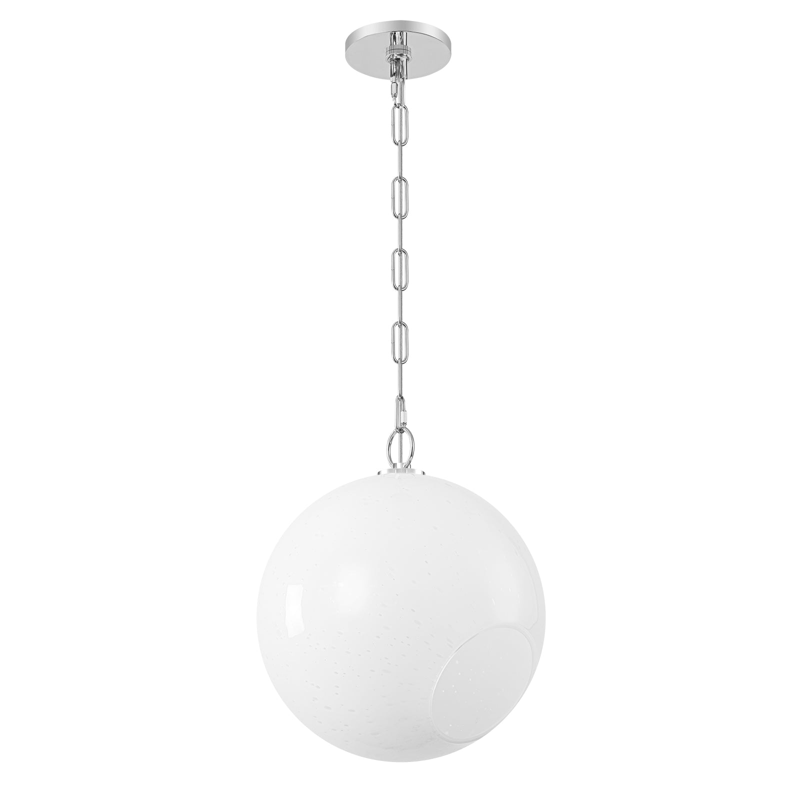 Chrome Modern Globe Hanging Pendant Light with White Bubble Glass Shade for Kitchen Island, Dining