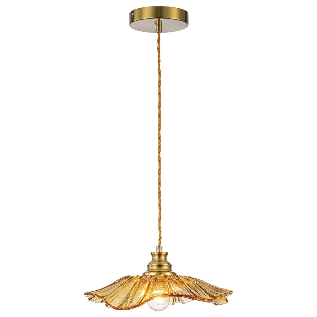 11.02 in. 1-Light Modern Pink Hanging Pendant Light with Flower Shaped Glass Shade for Bedroom, Kitchen Island