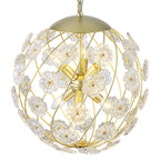 6-Light Modern Metal Gold Globe Cage Chandelier with Glass Flower Shade for Living Room, Dining, Bedroom