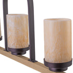 25 in. 3-Light Rustic Industrial Onyx Pendant Light w/Faux Wood Accent & U-Shaped Iron Frame