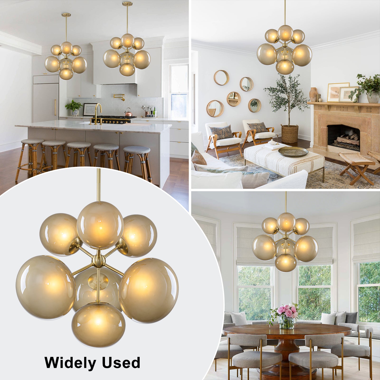 4/7-Light Mid-Century Modern Gold Cluster Chandelier with Coffee Globe Glass Shades