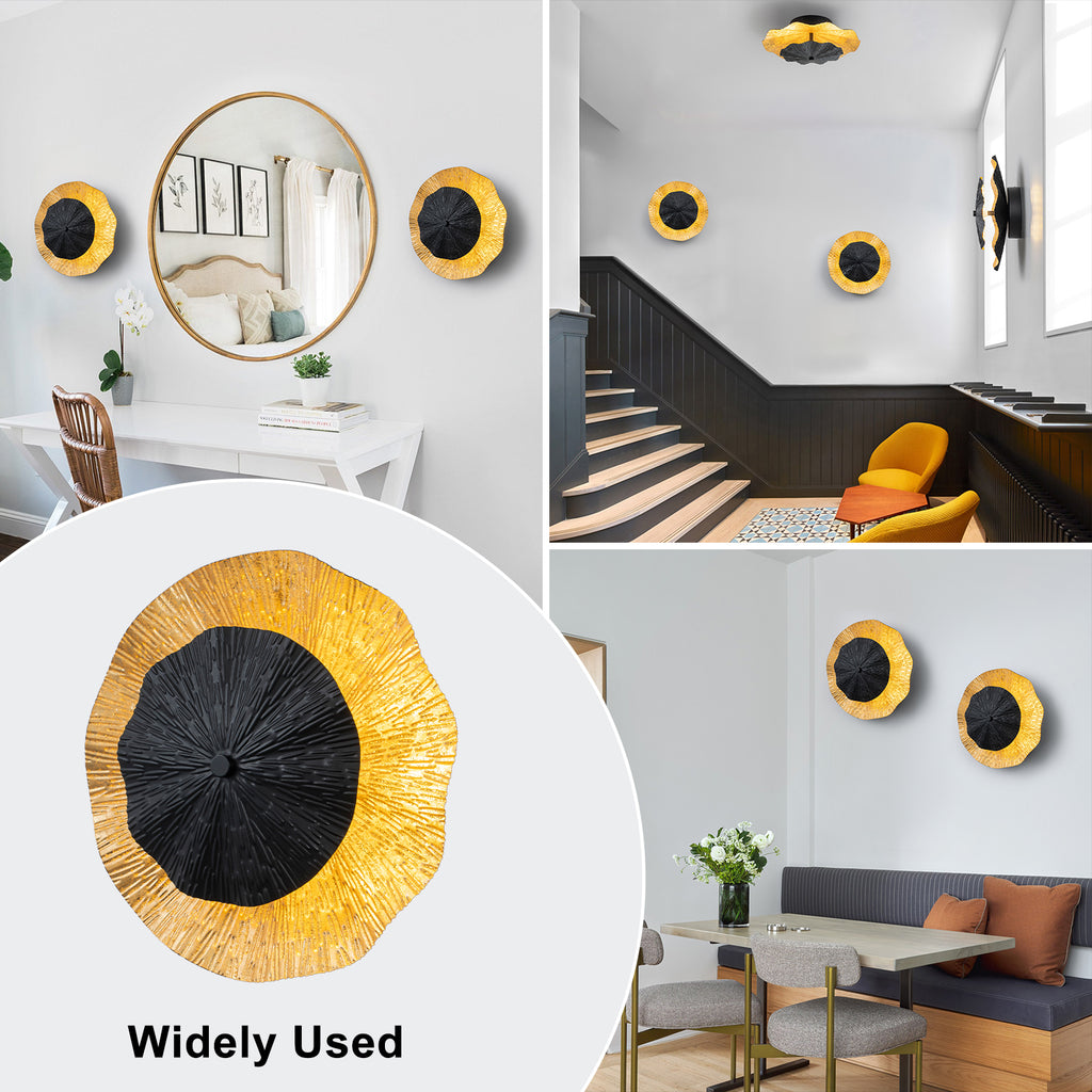 11.41 in. 13-Watt Matte Black and Gold Foil Round Dimmable Integrated LED Wall Sconce for Corridor
