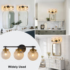 21.73 in. 3-Light Matte Black and Gold Metal Vanity Light with Clear Glass Shades for Bathroom