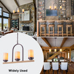 25 in. 3-Light Rustic Industrial Onyx Pendant Light w/Faux Wood Accent & U-Shaped Iron Frame