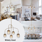5/7-Light 2/3-Tier Antique Gold Metal Chandelier Pendant with Oval Glass Shades for Living Room, Kitchen Island