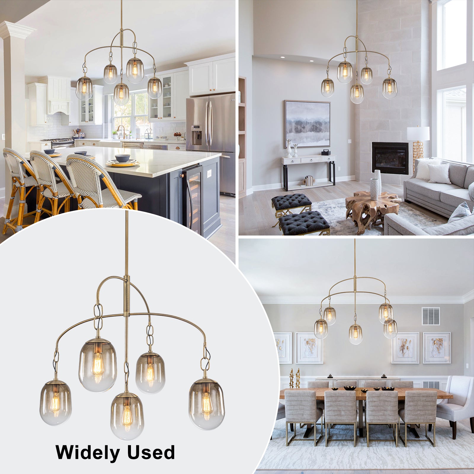 5/7-Light 2/3-Tier Antique Gold Metal Chandelier Pendant with Oval Glass Shades for Living Room, Kitchen Island