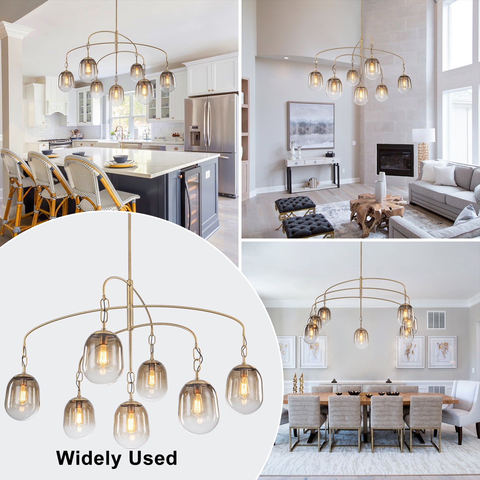 5/7-Light 2/3-Tier Antique Gold Metal Chandelier Pendant with Oval Glass Shades for Living Room, Kitchen Island