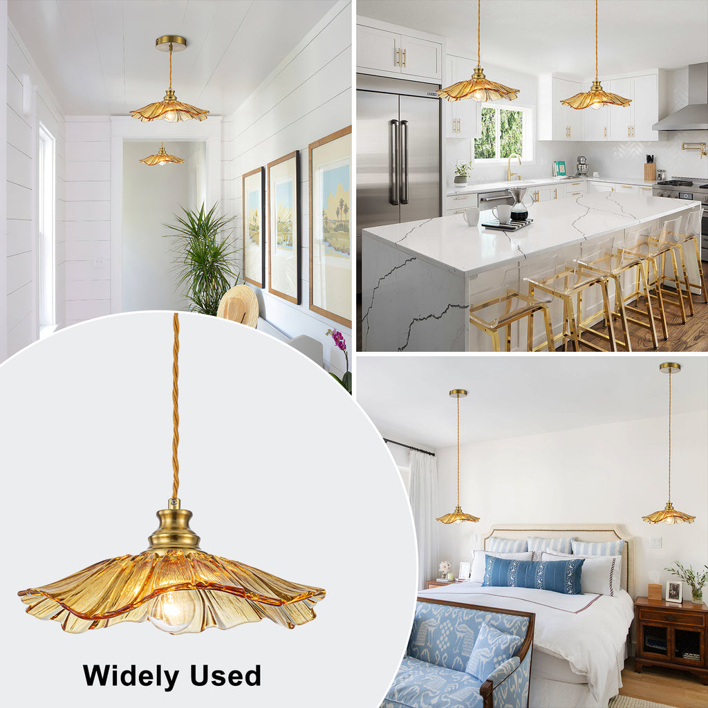 11.02 in. 1-Light Modern Pink Hanging Pendant Light with Flower Shaped Glass Shade for Bedroom, Kitchen Island