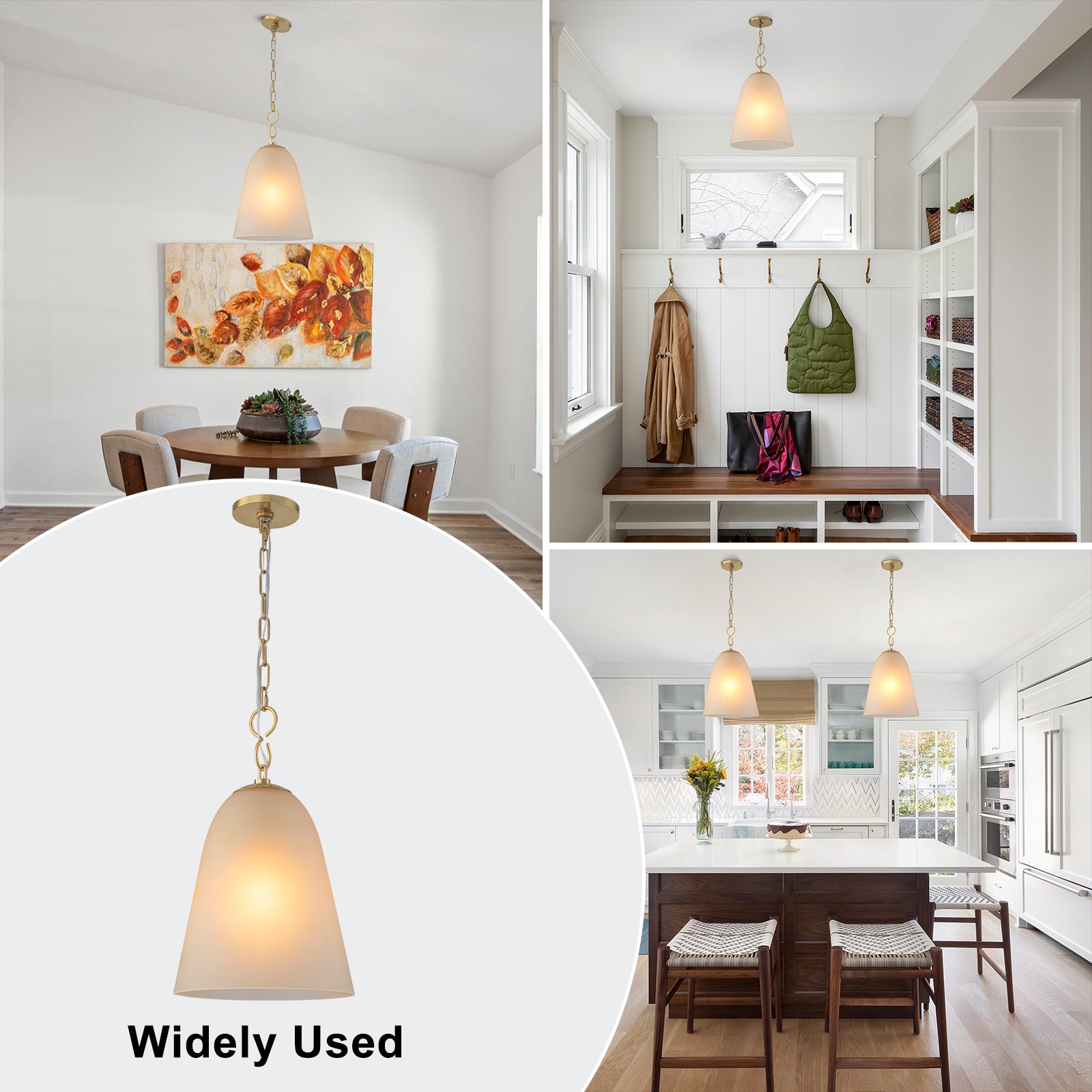 1-Light Modern Gold Bell Shaped Chandelier Hanging Light with Champagne-Colored Glass Shade for Dining Room