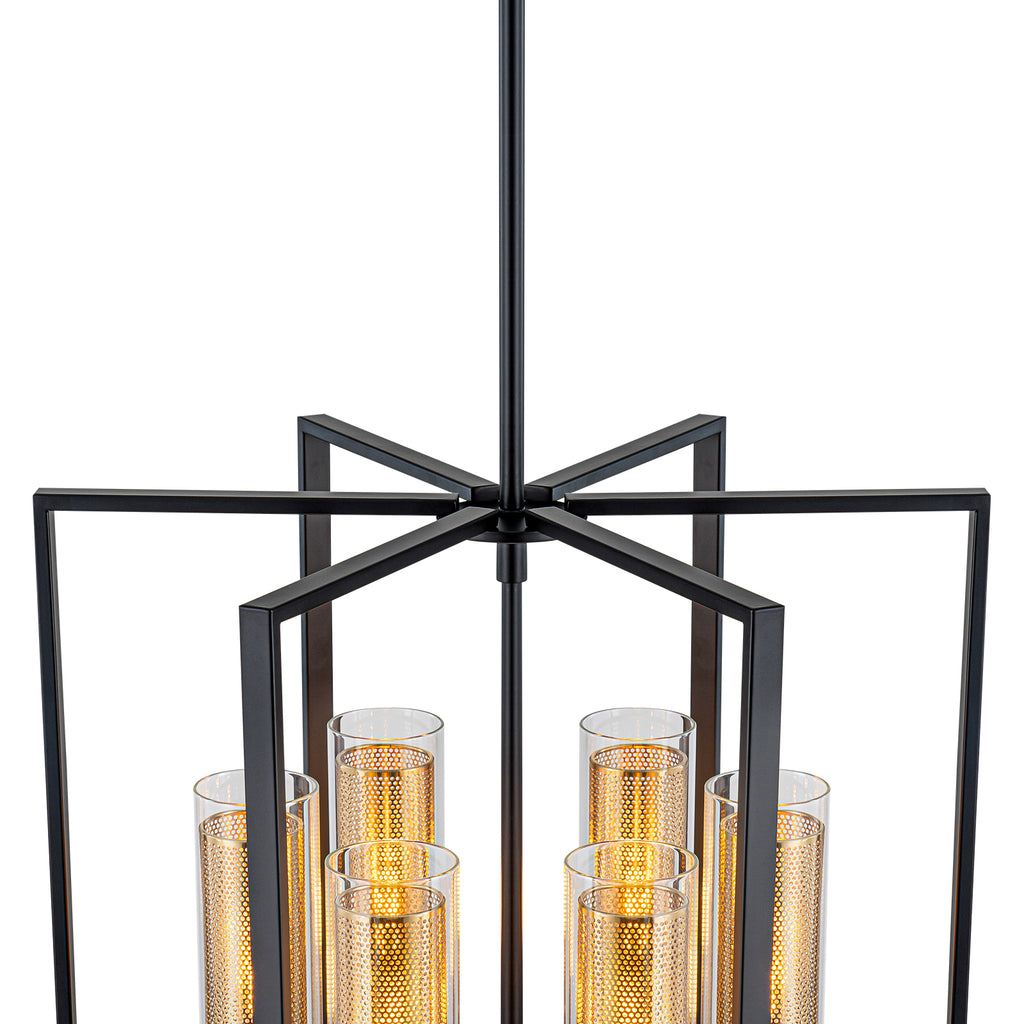17.72 in. 6-Light Industrial Black Iron Geometric Chandelier with Clear Glass Shades for Kitchen Island Foyers Hallway