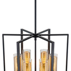 17.72 in. 6-Light Industrial Black Iron Geometric Chandelier with Clear Glass Shades for Kitchen Island Foyers Hallway