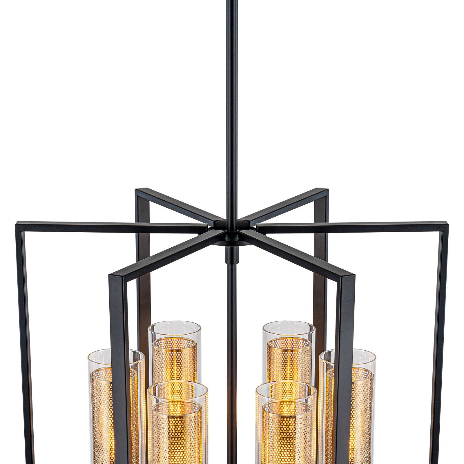 17.72 in. 6-Light Industrial Black Iron Geometric Chandelier with Clear Glass Shades for Kitchen Island Foyers Hallway
