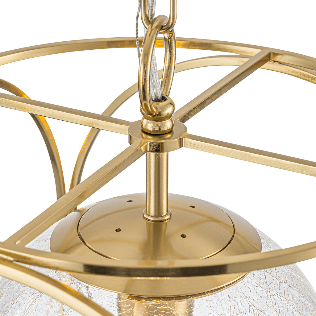 11.5 in. 1-Light Modern Copper Metal Pendant Light with Clear Crackle Globe Glass Shade for Kitchen Island, Dining Room