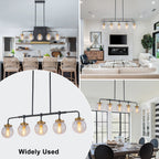 38 in. 5-Light Modern Matte Black Linear Pendant Light with Clear Globe Crackled Glass Shades Island Chandelier