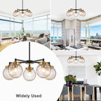22.44 in. 5-Light Modern Black Branch Chandelier with Clear Cracked Glass Shades for Kitchen Island, Living Room