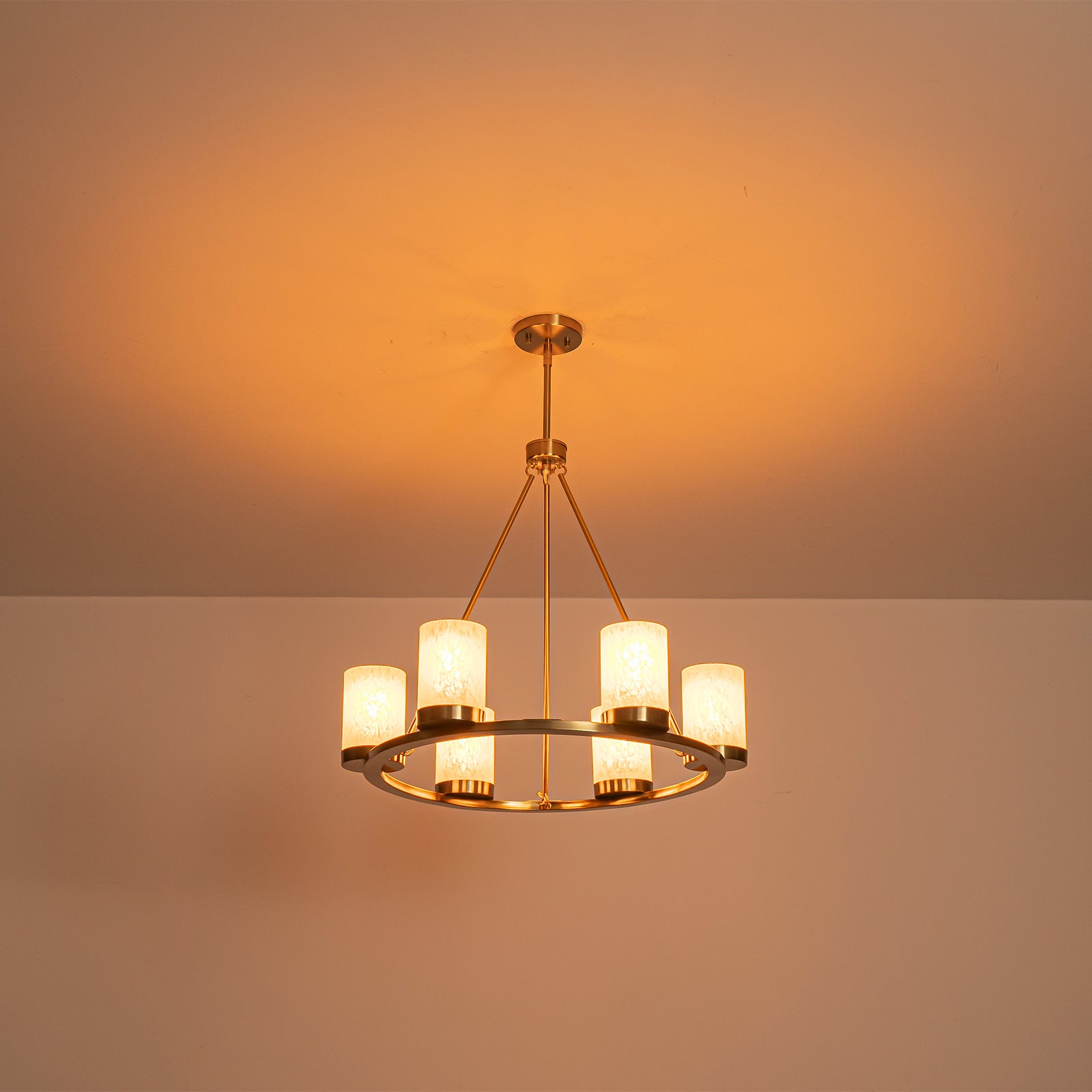 26 in. 6-Light Modern Brass Metal Chandelier with Cylinder Glass Shades for Kitchen Island, Dining Room