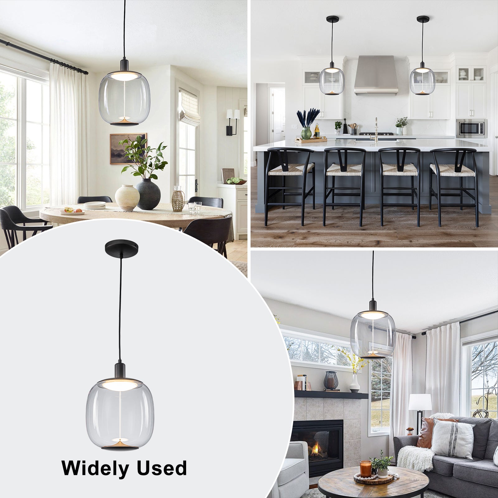 10-Watt 1-Light Modern Dimmable Integrated LED Pendant Light with Drum Shade for Kitchen Island