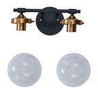 13.62 in. 2-Light Matte Black and Gold Metal Vanity Light with Clear Glass Shades for Bathroom