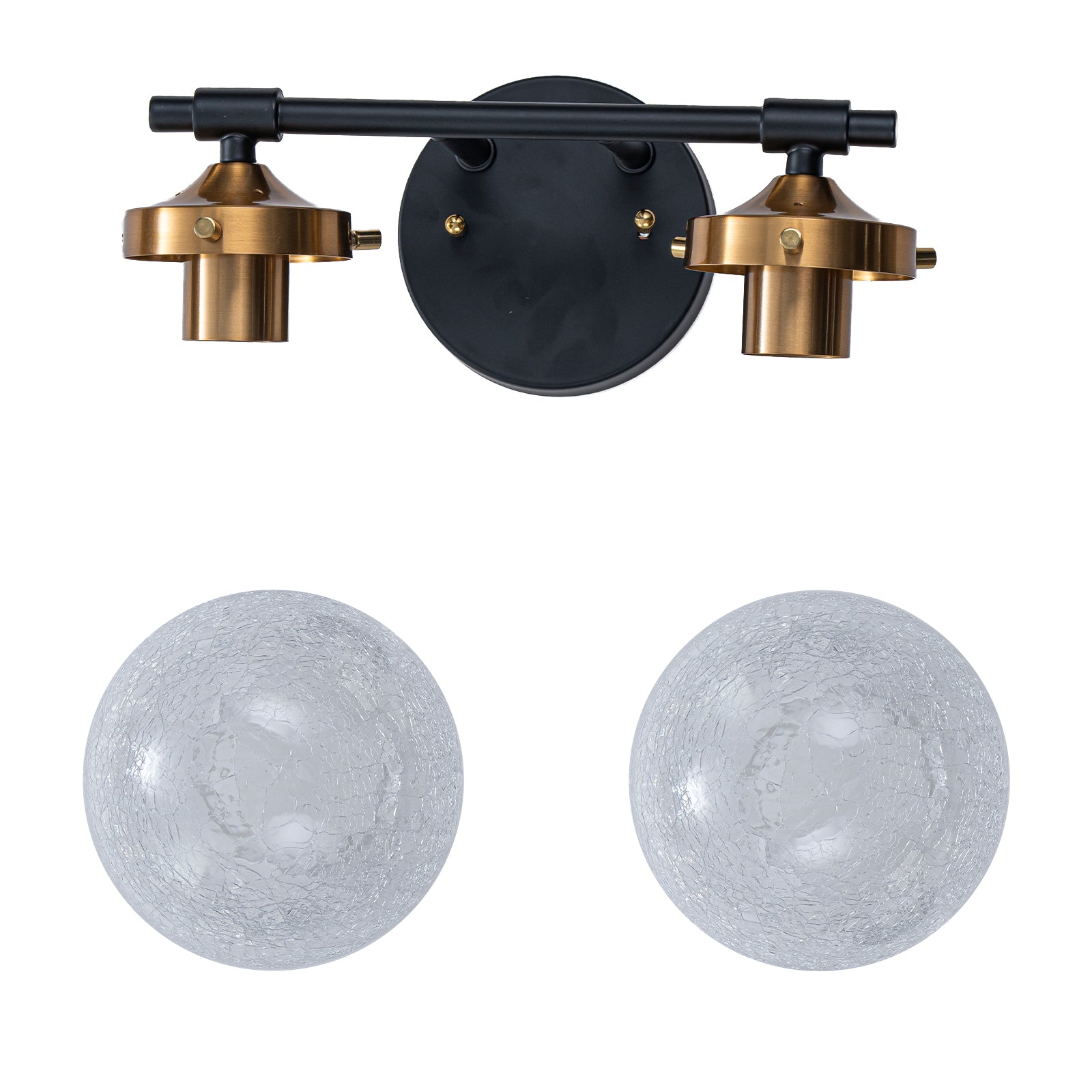 13.62 in. 2-Light Matte Black and Gold Metal Vanity Light with Clear Glass Shades for Bathroom