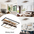 3-Light 26.77 in. Modern Black and Wood Dimmable Integrated LED Flush Mount Ceiling Light